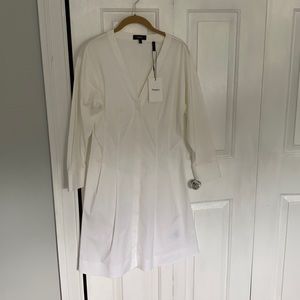 Theory white long sleeve button down dress